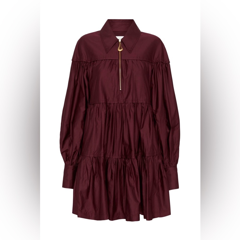 Aje Francis Zip Smock Mini Dress Size AU14/US 10 Gold Zip Balloon Sleeve